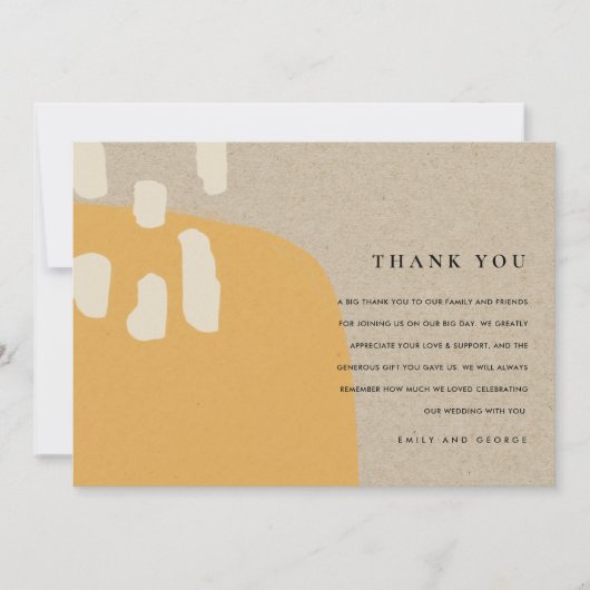 モダン抽象芸術素朴オレンジラストクラフト結婚ズ サンキューカード (正面)