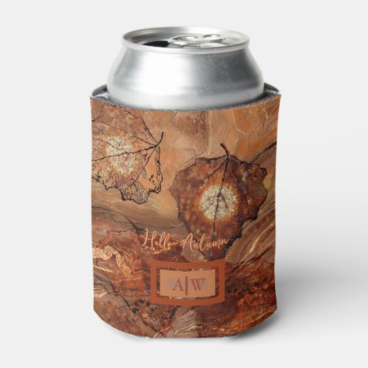 モダン抽象芸術素朴ブラウンクールモノグラム 缶クーラー (缶正面)