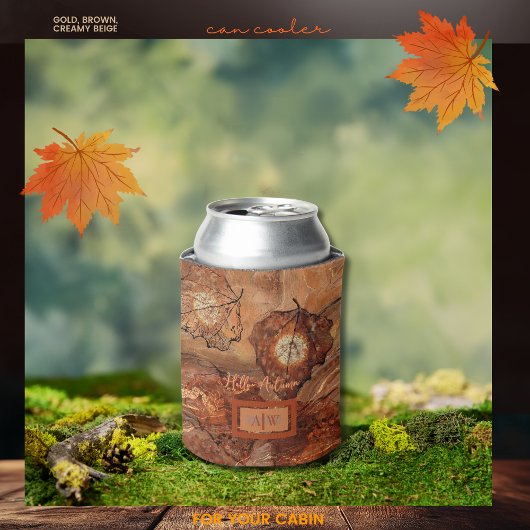 モダン抽象芸術素朴ブラウンクールモノグラム 缶クーラー