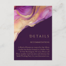 モダン抽象芸術紫と金ゴールドエレガントな結婚式 エンクロージャーカード