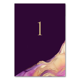 モダン抽象芸術紫と金ゴールドエレガントな結婚式 テーブルナンバー
