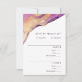 モダン抽象芸術紫と金ゴールドエレガントな結婚式 出欠カード (裏面)