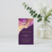 モダン抽象芸術紫と金ゴールドエレガントな結婚式 名刺 (スタンド正面)