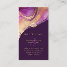 モダン抽象芸術紫と金ゴールドエレガントな結婚式 名刺