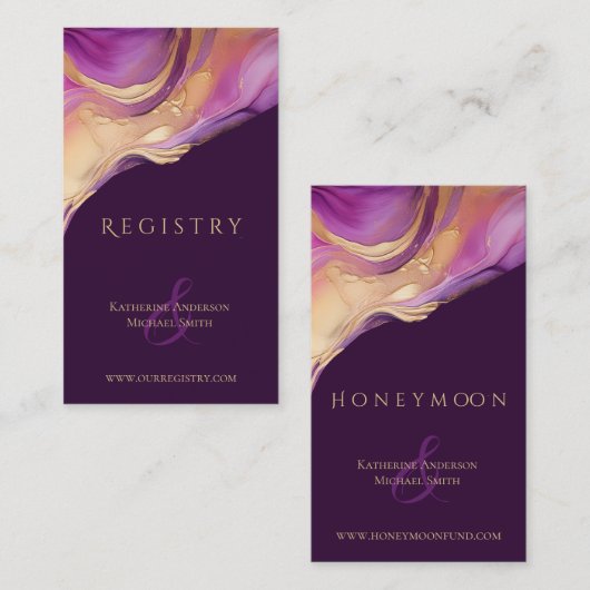 モダン抽象芸術紫と金ゴールドエレガントな結婚式 名刺 (正面/裏面)