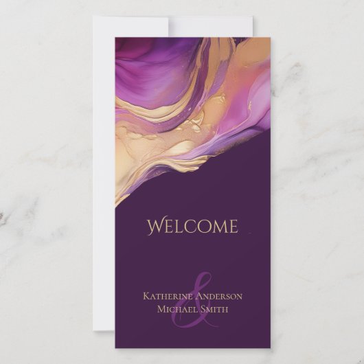 モダン抽象芸術紫と金ゴールド結婚式 プログラム (正面)