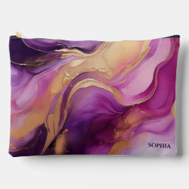 モダン抽象芸術紫ピンクと金ゴールド アクセサリーポーチ