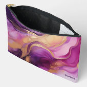 モダン抽象芸術紫ピンクと金ゴールド アクセサリーポーチ (見開き)
