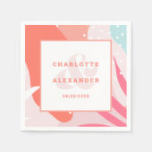 モダン抽象芸術結婚コーラルの新郎新婦 スタンダードカクテルナプキン (正面)