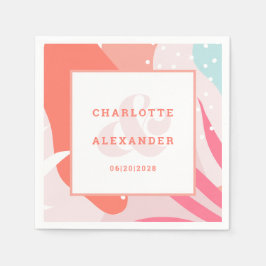 モダン抽象芸術結婚コーラルの新郎新婦 スタンダードカクテルナプキン