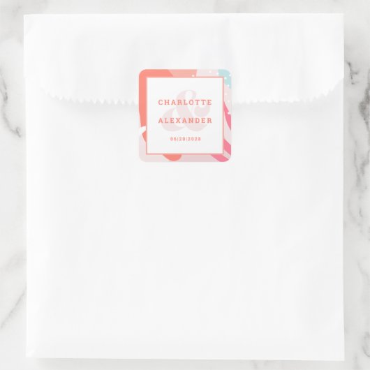 モダン抽象芸術結婚コーラル新郎新婦 スクエアシール (バッグ)