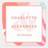 モダン抽象芸術結婚コーラル新郎新婦 スクエアシール (正面)