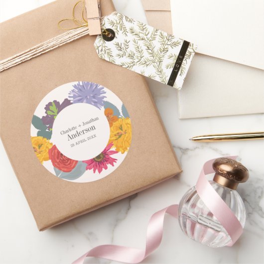 モダン抽象芸術結婚フローラの名前 ラウンドシール (ギフト)