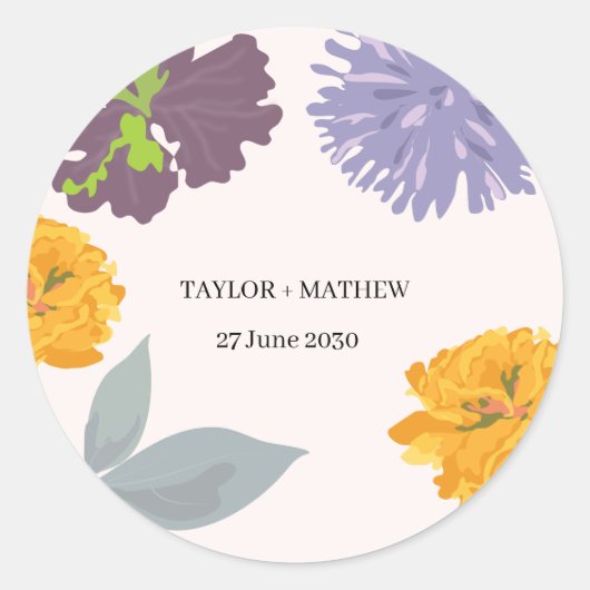 モダン抽象芸術結婚フローラの名前 ラウンドシール (正面)