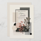 モダン抽象芸術結婚フローラ 招待状 (正面/裏面)