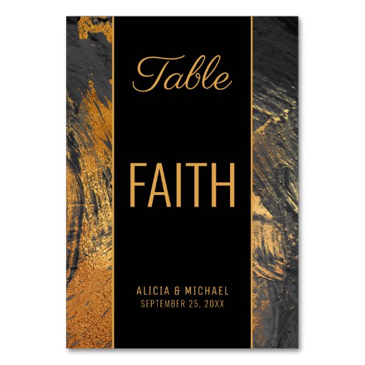 モダン抽象芸術絵を描の金ゴールドスクリプト文字結婚の テーブルナンバー (裏面)