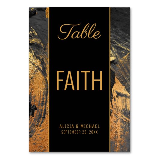 モダン抽象芸術絵を描の金ゴールドスクリプト文字結婚の テーブルナンバー (正面)