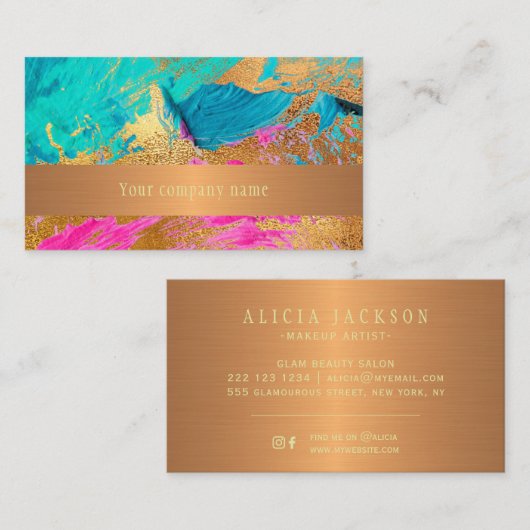 モダン抽象芸術絵を描の銅金ゴールド会社名 名刺 (正面/裏面)