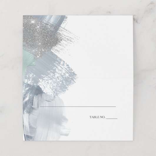 モダン抽象芸術絵を描ストロークほこりっぽいブルーティール(緑がかった色) プレイスカード (外部開封)