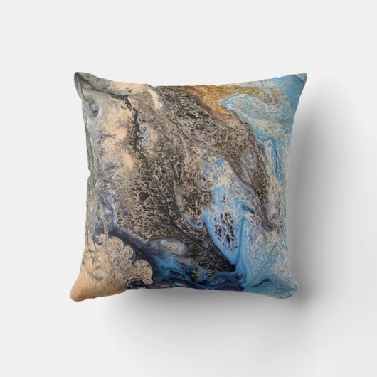 モダン抽象芸術絵を描ブルー金ゴールド白黒 クッション (裏面)