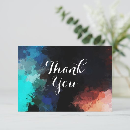 モダン抽象芸術絵を描（ばちゃばちゃ）跳ねるありがとう サンキューカード (スタンド正面)