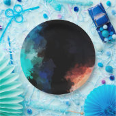 モダン抽象芸術絵を描（ばちゃばちゃ）跳ねるブラックオレンジブルー ペーパープレート (パーティー)