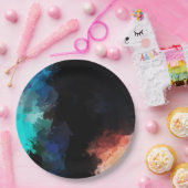 モダン抽象芸術絵を描（ばちゃばちゃ）跳ねるブラックオレンジブルー ペーパープレート (パーティー)