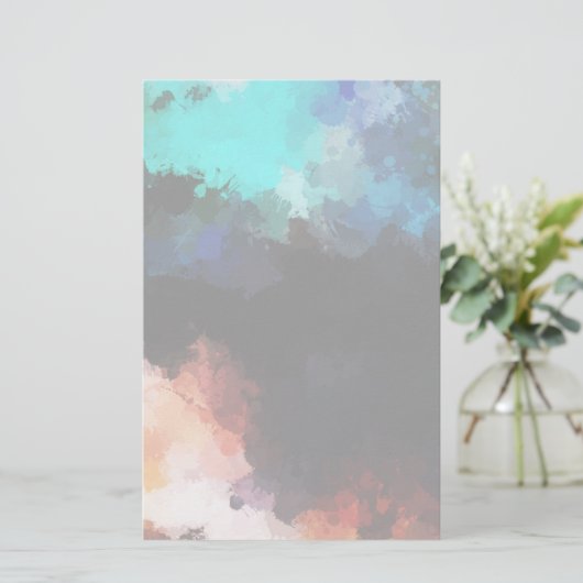 モダン抽象芸術絵を描（ばちゃばちゃ）跳ねるブラックオレンジブルー 便箋 (スタンド正面)