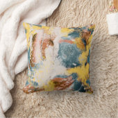 モダン抽象芸術絵画のマスタードティール(緑がかった色)金ゴールドホワイト クッション (ブランケット)