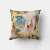 モダン抽象芸術絵画のマスタードティール(緑がかった色)金ゴールドホワイト クッション (裏面)