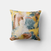 モダン抽象芸術絵画のマスタードティール(緑がかった色)金ゴールドホワイト クッション (正面)