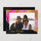 モダン抽象芸術絵画の金ゴールドスクリプトの写真結婚の 案内ポストカード (正面/裏面)