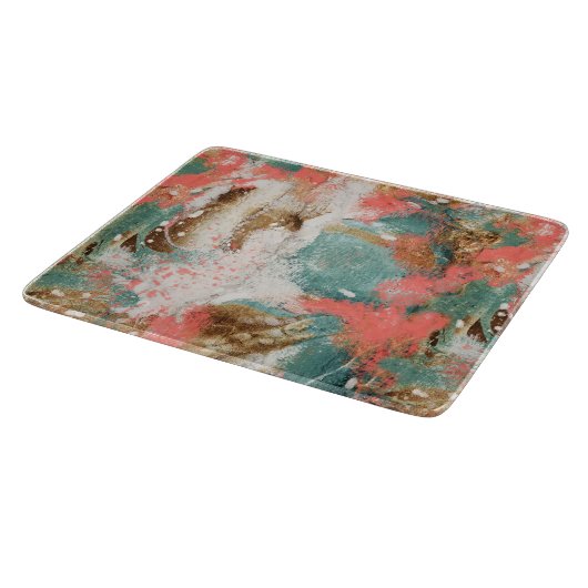 モダン抽象芸術絵画ズコーラルティール(緑がかった色)金ゴールドホワイト カッティングボード (角)