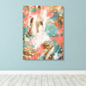 モダン抽象芸術絵画ズコーラルティール（緑がかった色）金ゴールドホワイト キャンバスプリント (インサイチュ (ウッドフロア))