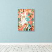 モダン抽象芸術絵画ズコーラルティール（緑がかった色）金ゴールドホワイト キャンバスプリント (インサイチュ (ウッドフロア))