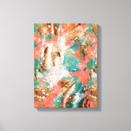 モダン抽象芸術絵画ズコーラルティール（緑がかった色）金ゴールドホワイト キャンバスプリント