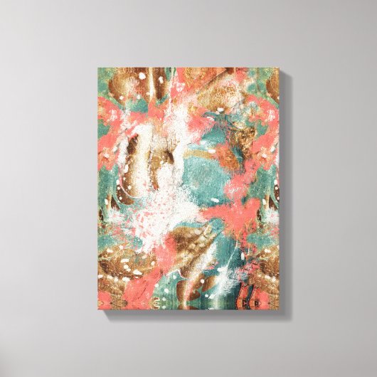 モダン抽象芸術絵画ズコーラルティール（緑がかった色）金ゴールドホワイト キャンバスプリント (正面)