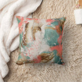 モダン抽象芸術絵画ズコーラルティール（緑がかった色）金ゴールドホワイト クッション (ブランケット)