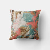 モダン抽象芸術絵画ズコーラルティール（緑がかった色）金ゴールドホワイト クッション (裏面)