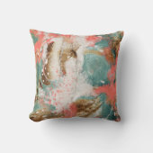 モダン抽象芸術絵画ズコーラルティール（緑がかった色）金ゴールドホワイト クッション (正面)