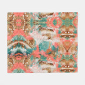 モダン抽象芸術絵画ズコーラルティール(緑がかった色)金ゴールドホワイト フリースブランケット (正面(横))