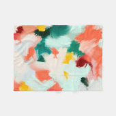 モダン抽象芸術絵画ティール(緑がかった色)、黄色、クリームグリーン フリースブランケット (正面(横))