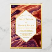 モダン抽象芸術絵画ラバミニマル金ゴールド結婚ズ 箔招待状 (正面)