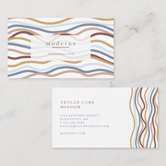 モダン抽象芸術線の波形パターンデザイン白 名刺 (正面/裏面)