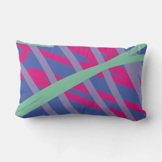 モダン抽象芸術線ブルーピンクパープルティール(緑がかった色)アート ランバークッション (裏面)