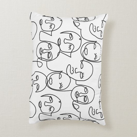 モダン抽象芸術線顔連続線アート アクセントクッション (裏面(縦))