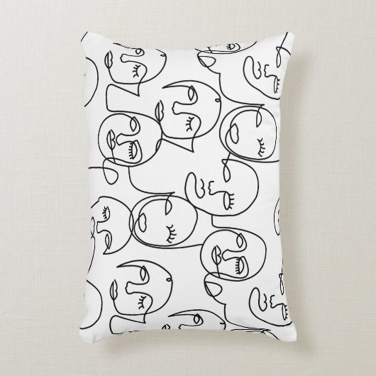 モダン抽象芸術線顔連続線アート アクセントクッション (正面(垂直))