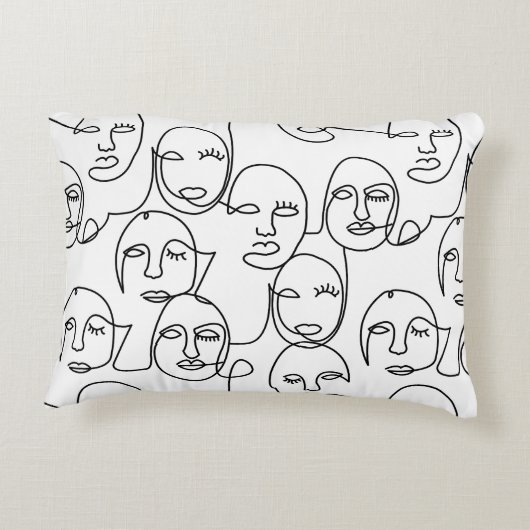 モダン抽象芸術線顔連続線アート アクセントクッション (裏面)