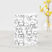 モダン抽象芸術線顔連続線アート カード (黄色い花)