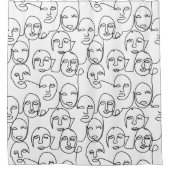 モダン抽象芸術線顔連続線アート シャワーカーテン (正面)